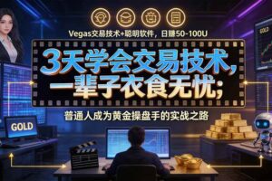 （20720期）3天学会做交易，普通人快速成为操盘手” Vegas交易系统+聪明软件 ， 日赚50-1000U， 长期稳定，小白轻松上手