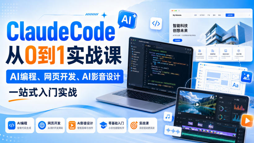Claude Code从0到1实战课，AI编程、网页开发、AI影音设计一站式入门实战（更新）