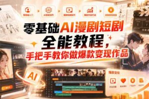 零基础AI漫剧短剧全能教程，从AI智能体搭建、文案脚本分镜、多平台AI生视频、剪映精修，覆盖全题材创作，手把手教你做爆款变现作品