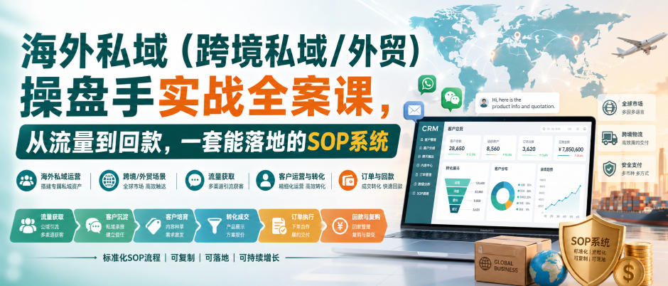 海外私域（跨境私域/外贸）操盘手实战全案课，从流量到回款，一套能落地的SOP系统