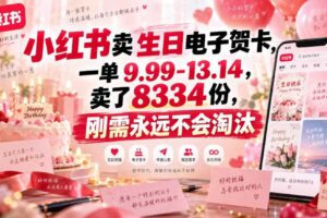 小红书卖生日电子贺卡，一单9.99-13.14，卖了8334份，刚需永远不会淘汰