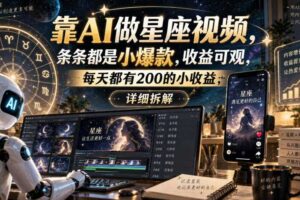 靠AI做星座视频，条条都是小爆款，收益可观，每天都有200的小收益，详细拆解