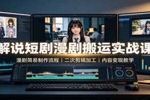 解说短剧漫剧搬运实战课:漫剧简易制作流程,二次剪辑加工,内容变现教学