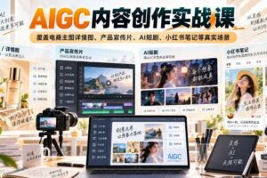 AIGC内容创作实战课，覆盖电商主图详情图、产品宣传片、AI短剧、小红书笔记等真实场景