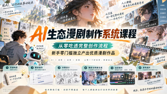 AI生态漫剧制作系统课程，从零吃透完整创作流程，新手零门槛独立产出优质漫剧作品