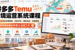 Temu跨境拼多多运营系统课程，零基础学会店铺搭建、风险评估、爆款选品、店铺管理，吃透跨境店铺日常核心运营工作