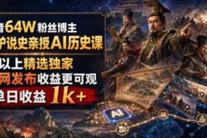 抖音64W粉丝博主大驴说史亲授AI历史课，可以上精选独家，全网发布收益更可观，单日收益1k+（更新）