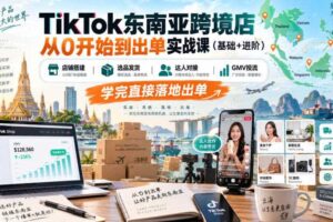 TikTok东南亚跨境店从0开始到出单实战课（基础+进阶），店铺搭建、选品发货、达人对接、GMV投流，学完直接落地出单