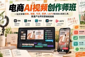 电商AI视频创作师班，一站式掌握剪映、海螺、可灵、即梦、LibTV等多款AI视频工具，批量产出带货营销短视频
