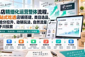 李哥电商-抖店精细化运营整体流程，一站式吃透店铺搭建、类目选品、体验分拉升、动销玩法、自然流量与千川投放