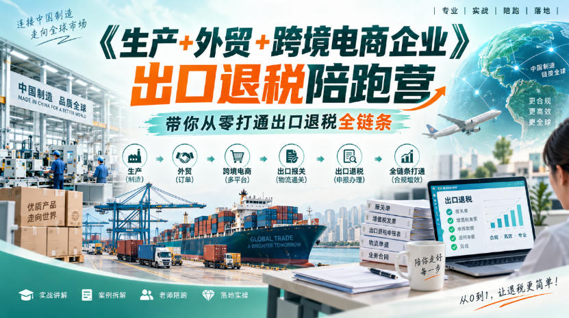 《生产+外贸+跨境电商企业》出口退税陪跑营，带你从零打通出口退税全链条