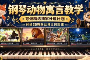 钢琴动物寓言教学,可做精选独家分成计划,对标35W粉丝博主同款课
