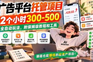 广告平台托管项目，2个小时300-500，全自动玩法，附保姆级教程和工具，小白照着就能做【揭秘】