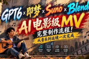 GPT6×即梦×Suno×Blender|AI电影级MV完整制作流程!从音乐到运镜一次完成!