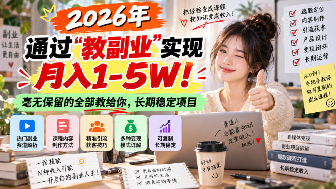 2026年通过“教副业”实现月入1-5W！毫无保留的全部教给你，长期稳定项目【揭秘】