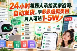 24小时机器人承接买家咨询、自动发货，学多多虚拟类目月入可达1-5W【揭秘】