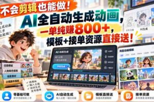 不会剪辑也能做！AI全自动生成动画，一单纯賺800+，模板+接单资源直接送！【揭秘】