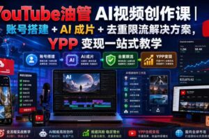 YouTube油管AI视频创作课｜账号搭建+AI成片+去重限流解决方案，YPP变现一站式教学（更新0925）