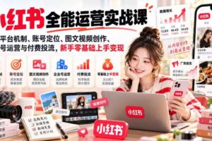 小红书全能运营实战课，详解平台机制、账号定位、图文视频创作、企业号运营与付费投流，新手零基础上手变现