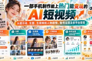 【无水印】一部手机制作能上热门能变现的AI短视频，从提示词、生图、生视频到人物剧情、账号运营及多平台变现