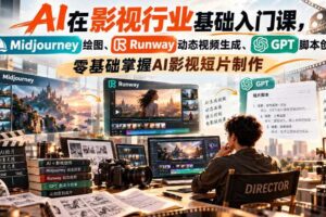 【无水印】AI在影视行业基础入门课，Midjourney绘图、Runway动态视频生成、GPT脚本创作，零基础掌握AI影视短片制作