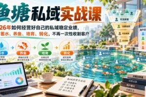 渔塘私域实战课，2026年如何经营好自己的私域稳定业绩，学会蓄水、养鱼、培育、转化，不再一次性收割客户