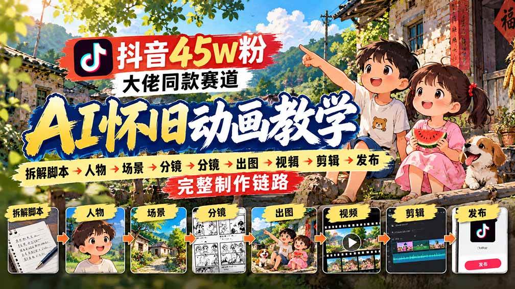 （20781期）抖音45W粉大佬同款赛道AI怀旧动画教学：拆解脚本→人物→场景→分镜→出图→视频→剪辑→发布完整制作链路