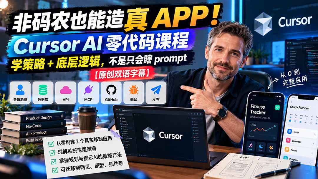 (20810期)非码农也能造真 APP!Cursor AI 零代码课程:学策略 + 底层逻辑,不是只会瞎 prompt【原创双语字幕】