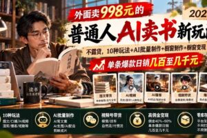 （20909期）外面卖998元的2026普通人AI卖书新玩法：不露脸、不囤货，10种玩法+AI批量制作+橱窗变现，单条爆款日销几百至几千元