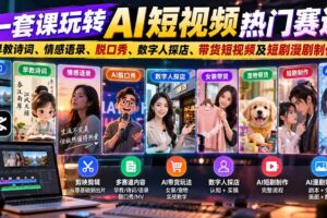（20964期）一套课玩转AI短视频热门赛道：早教诗词、情感语录、脱口秀、数字人探店、带货短视频及短剧漫剧制作  复制标题