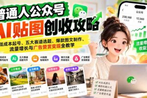 （20972期）普通人公众号AI贴图创收攻略：低成本起号、五大赛道选题、爆款图文制作、流量增长与广告赞赏变现全教学