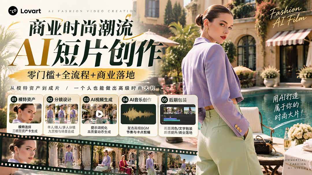 （21000期）从一张模特图到高级时尚广告大片：AI三视图资产、场景合成、电影分镜、动态生成与复古音乐剪辑实战课