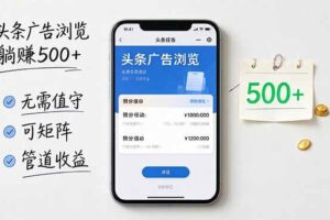 （21047期）头条广告浏览躺赚500+无需值守，可矩阵并附有管道收益