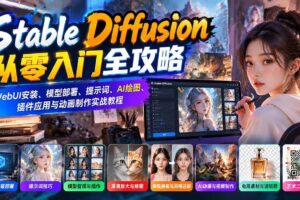 （21062期）Stable Diffusion从零入门全攻略：WebUI安装、模型部署、提示词、AI绘图、插件应用与动画制作实战教程