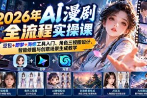（21077期）2026年AI漫剧全流程实操课：豆包+即梦+海螺工具入门、角色三视图设计、智能修图与创意场景生成教学