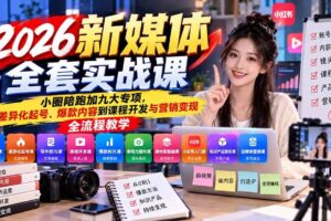 （21111期）2026新媒体全套实战课：小圈陪跑+九大专项，从差异化起号、爆款内容到课程开发与营销变现全流程教学