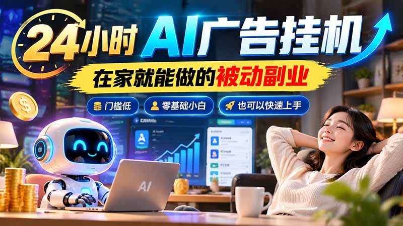 （21118期）24小时AI广告挂机｜在家就能做的被动副业，门槛低，零基础小白也可以快速上手