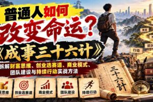 (21130期)普通人如何改变命运?《成事三十六计》拆解财富思维、创业选赛道、商业模式、团队建设与持续行动实战方法