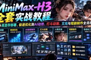 （21161期）MiniMax-H3全套实战教程：从低显存部署、极速优化到AI动效、打斗动画、文戏与短剧制作全流程