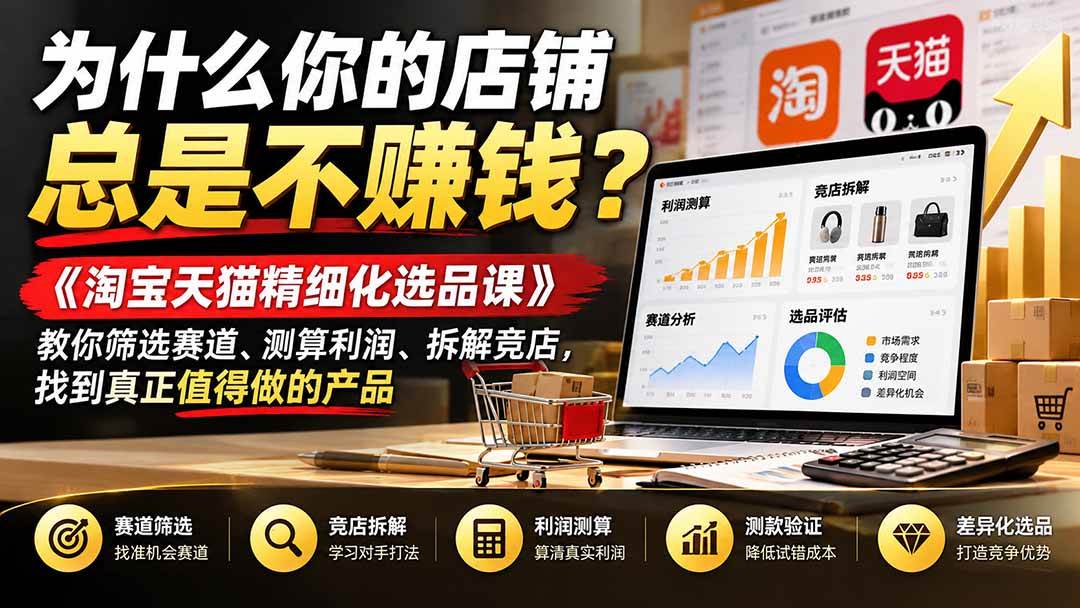 （21171期）为什么你的店铺总是不赚钱？《淘宝天猫精细化选品课》教你筛选赛道、测算利润、拆解竞店，找到真正值得做的产品
