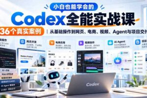 小白也能学会的Codex全能实战课|36个真实案例,从基础操作到网页、电商、视频、Agent与项目交付