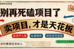 做项目不如卖项目，做知识付费自己当老板，普通人死磕项目賺钱，聪明人贩卖项目认知賺钱【揭秘】