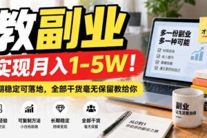 “教副业”实现月入1-5W！长期稳定可落地，全部干货毫无保留教给你【揭秘】