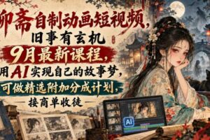 聊斋自制动画短视频，旧事有玄机9月最新课程，用AI实现自己的故事梦，可做精选附加分成计划，接商单收徒