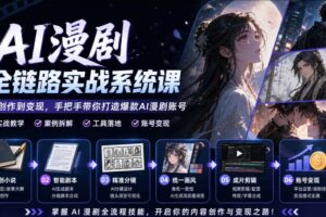 AI漫剧全链路实战系统课｜原创小说、智能剧本、精准分镜、统一画风、成片剪辑、账号变现实操教学