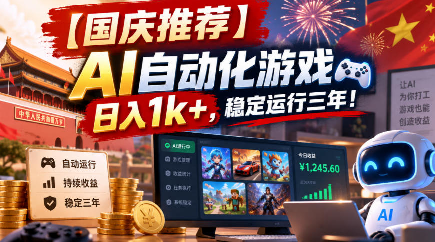 【国庆推荐】AI自动化游戏,日入1k+,操作简单,稳定运行三年!【揭秘】