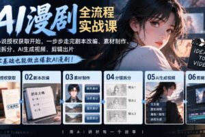 AI漫剧全流程实战课｜从小说授权获取开始，一步步走完剧本改编、素材制作、分镜拆分、AI生成视频、剪辑出片全流程