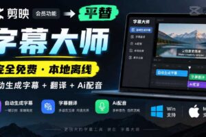剪映会员功能平替,字幕大师完全免费本地离线,支持自动生成字幕+翻译+Ai配音,Win和Mac都支持!