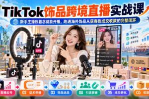 TikTok饰品跨境直播实战课，新手主播照着念就能开播，跑通海外饰品从获客到成交收款的完整闭环
