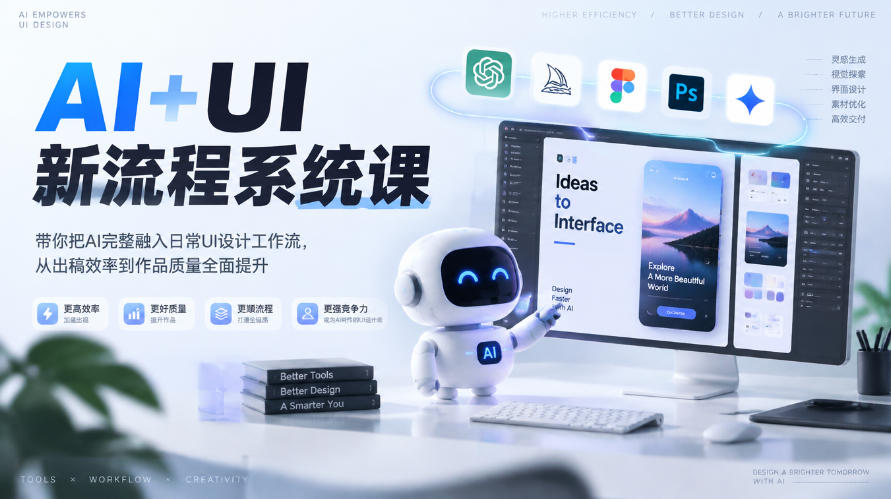 【无水印】AI+UI新流程系统课，带你把AI完整融入日常UI设计工作流，从出稿效率到作品质量全面提升（2026第4期）